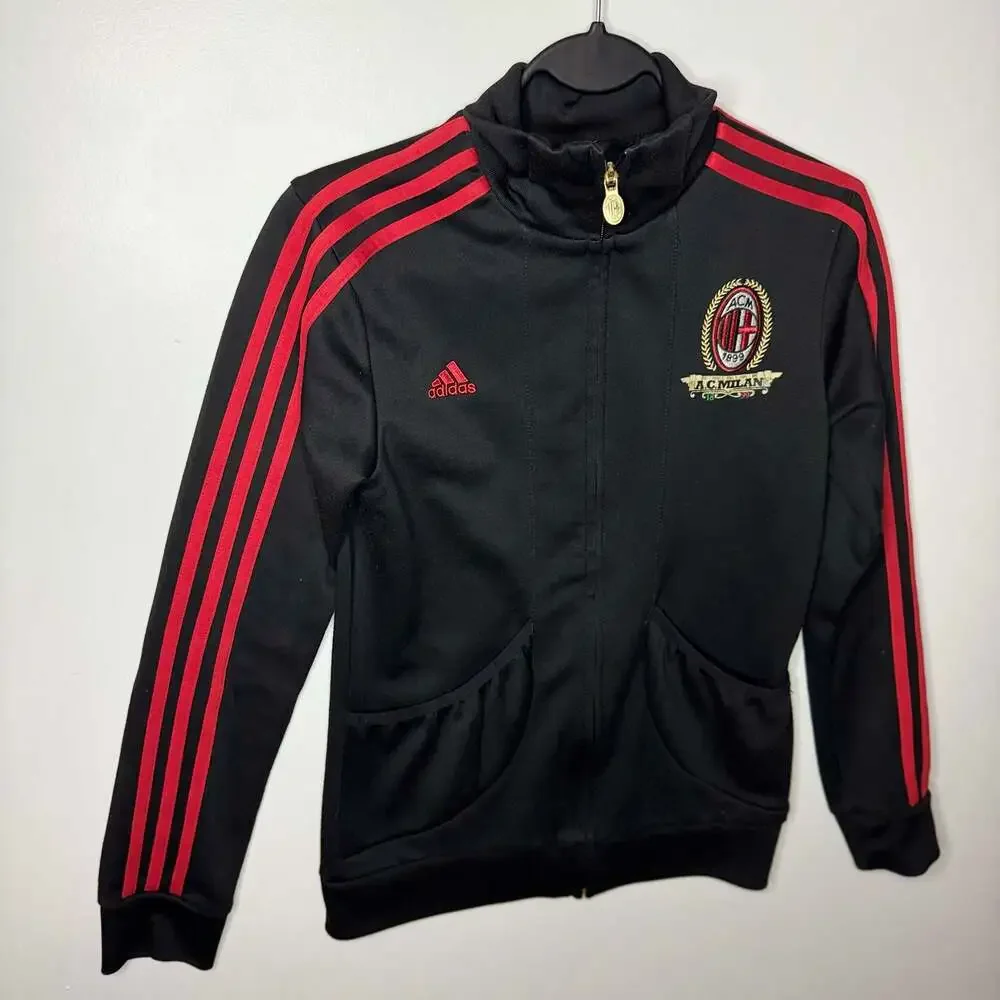 Adidas AC Milan Track Jacket Black Red Stripe Soccer Size Small
